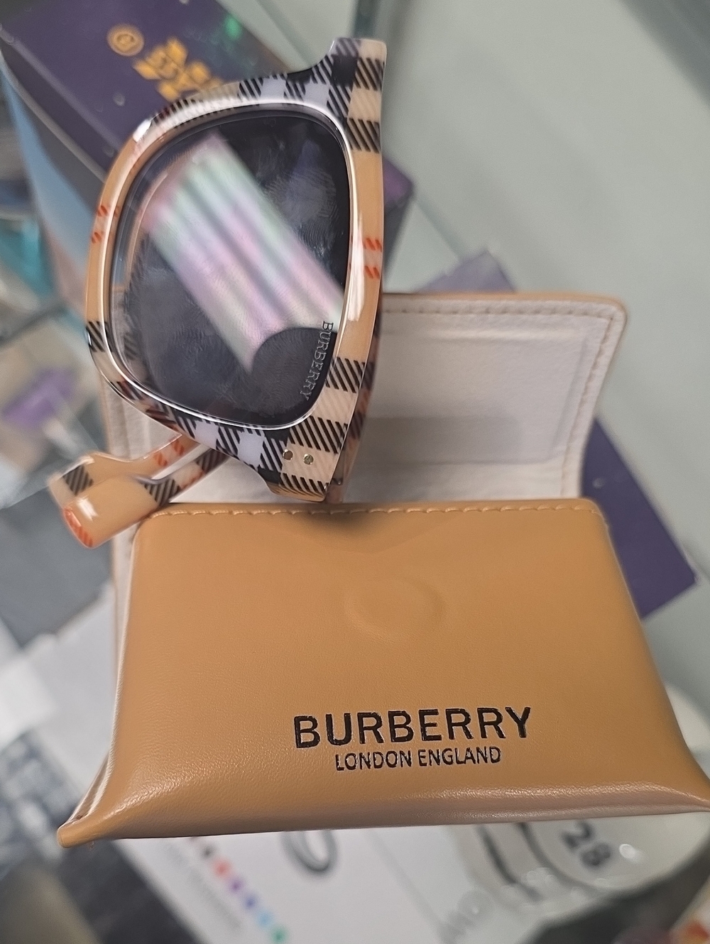 Burberry Plaid Acetate Sunglasses in Beige and Black